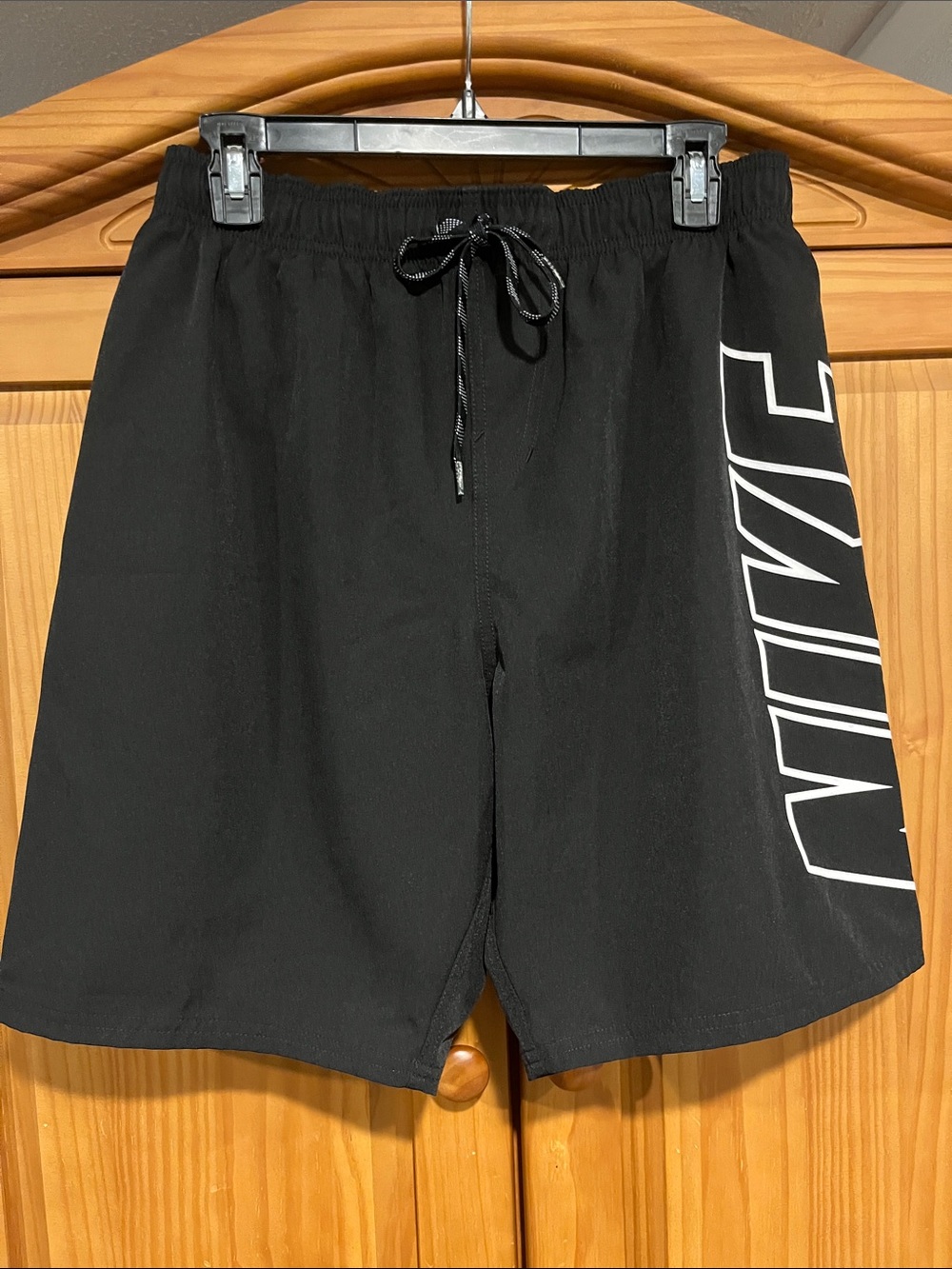 Nike Black swim short with White Lettering